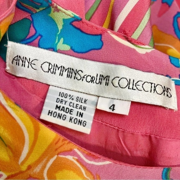 Vtg Anne Crimmins Umi Collections Silk Floral Striped Art Wear Dress Pink Size 4 - Picture 9 of 10